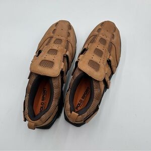 Ralph Lauren Tan Brown Leather & Mesh Hook-and-Loop Sneakers